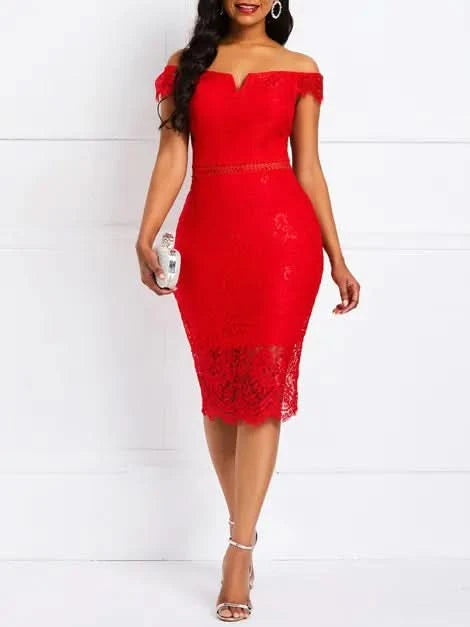 Women's Low-Cut Lace Bodycon Dress