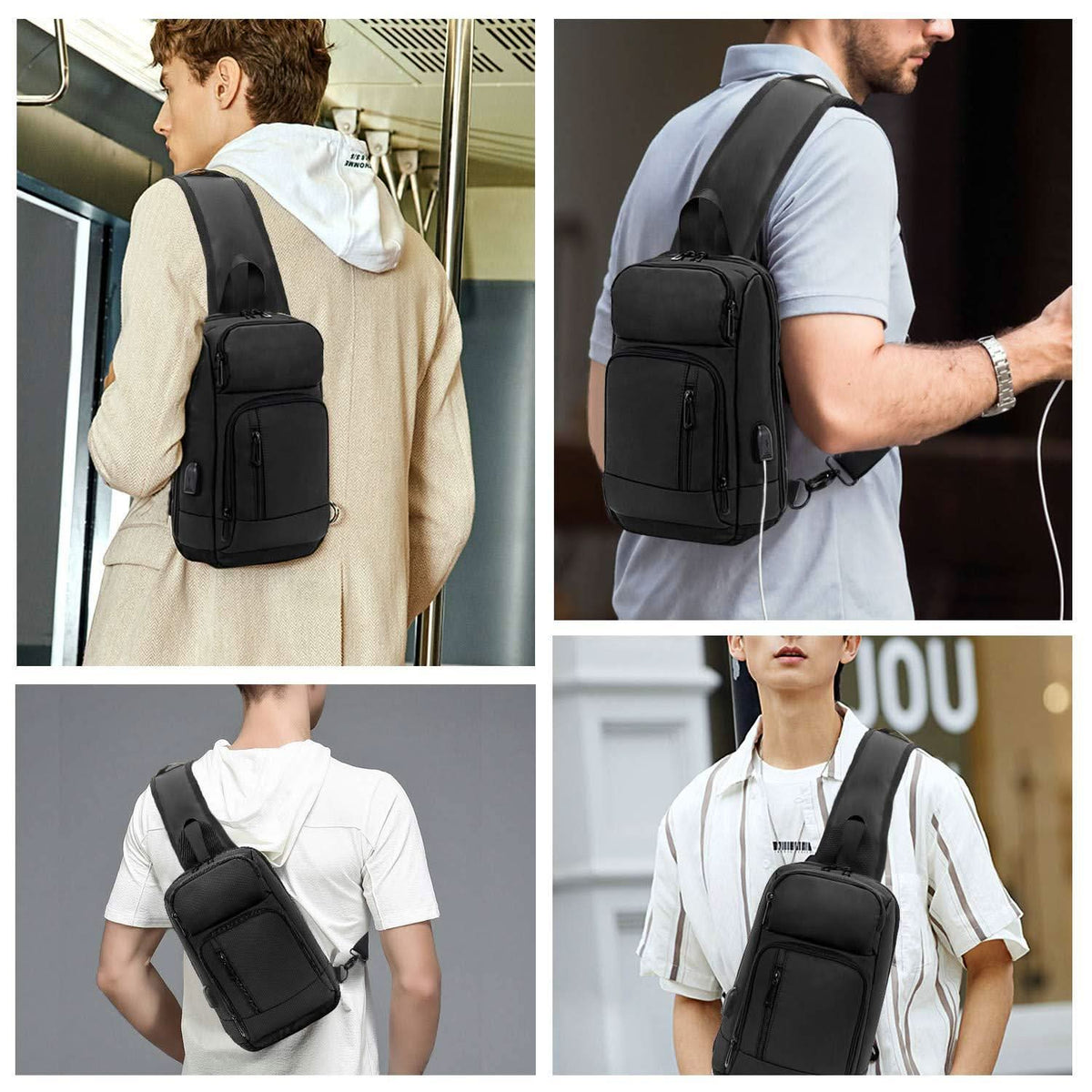 Men's Sling Bag with USB Charging PortMen's Sling Bag with USB Charging Port