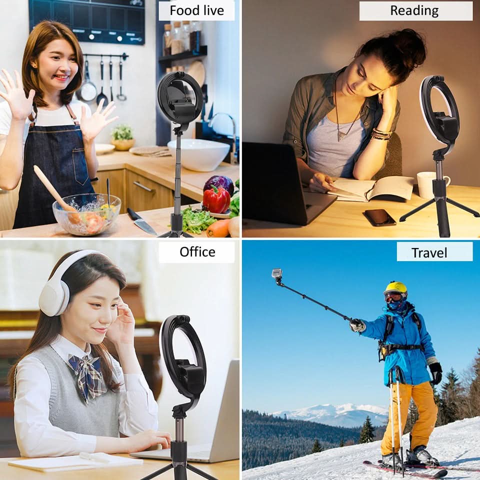 4-in-1 Selfie Stick with Tripod & LED Fill Light – Portable Bluetooth