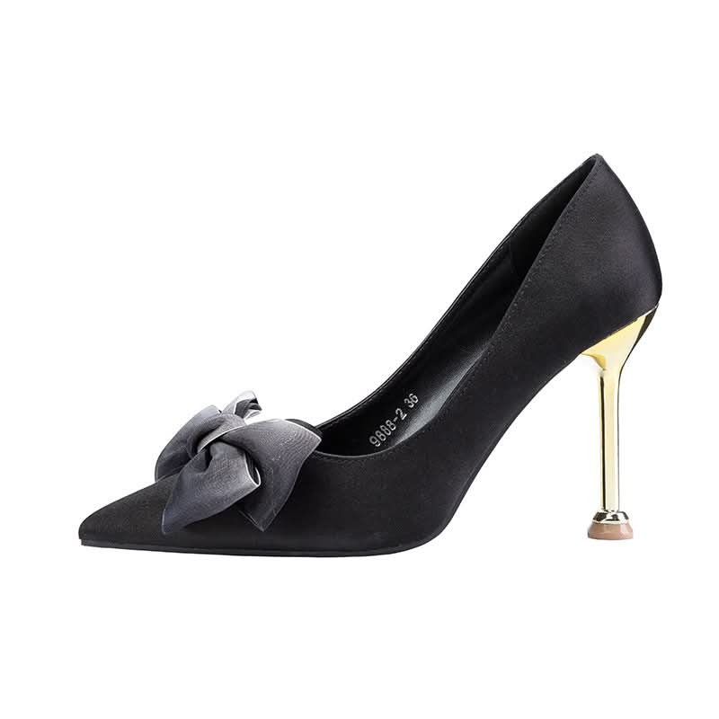 Women's Stylish Satin Pointed Toe High Heels with Bow – Elegant