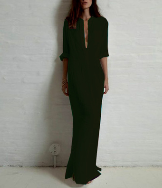 Women’s Deep V-Neck Long-Sleeve Maxi Dress