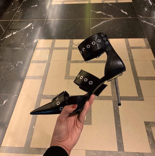 Women's Metal Buckle Stiletto High Heels – Pointed Toe Dress Shoes 
