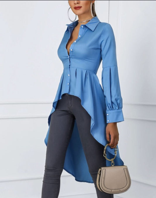 Women’s Lantern-Sleeve Button-Down Midi Shirt Dress