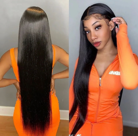 Synthetic Lace Front Black Straight Wig, Real Hair Wig