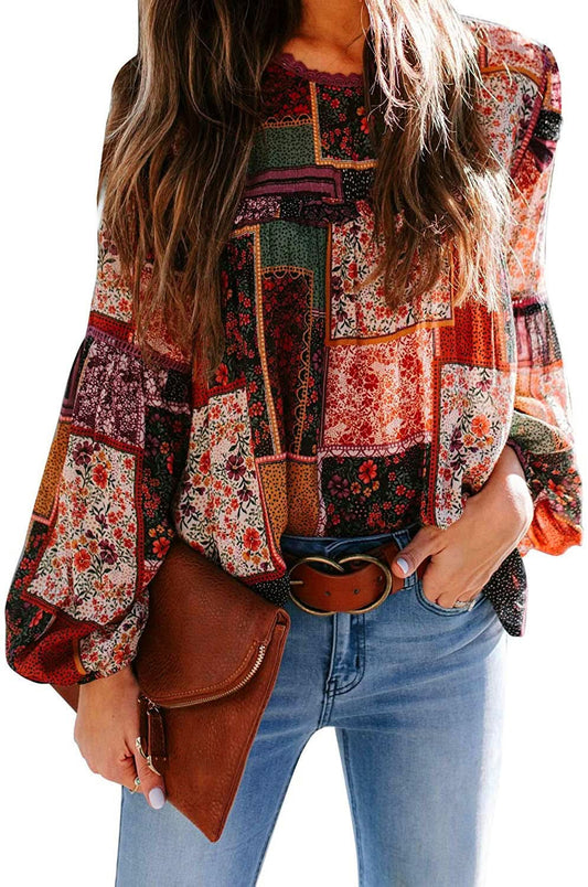 Bohemian Floral Puff Sleeve Blouse for Women 