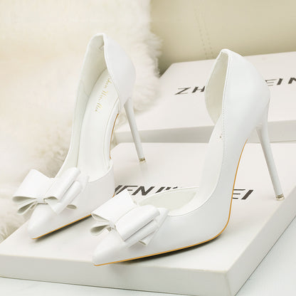 Women's Bow Stiletto High Heels with Side Hollow Design