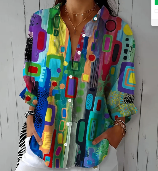 Joan Vintage Floral Print Blouse – Women's Abstract Pattern Top 