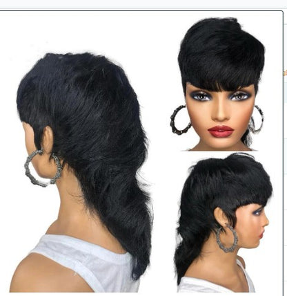 Short Black Fishtail Synthetic Hair Wig
