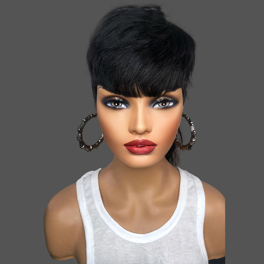 Short Black Fishtail Synthetic Hair Wig