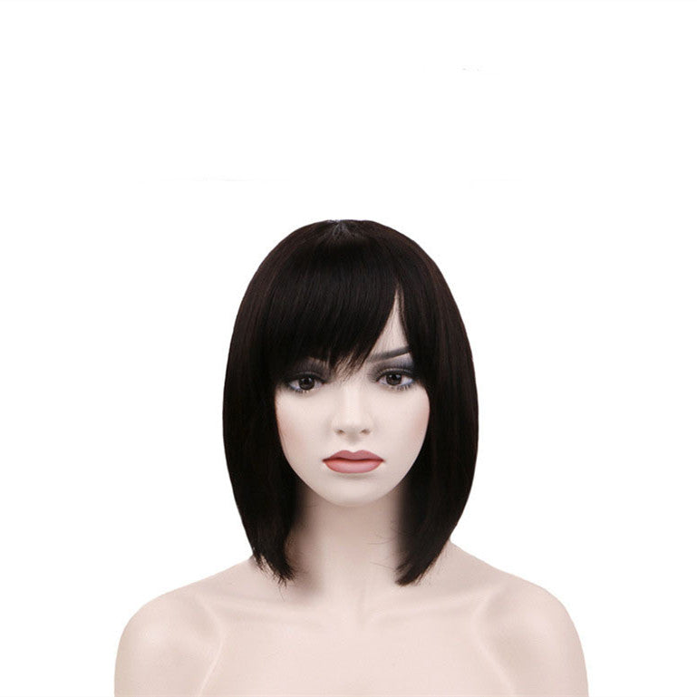 Real Hair Wig with Ribbon Bangs Head Cover