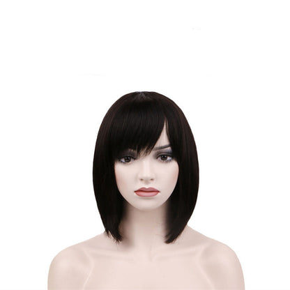 Real Hair Wig with Ribbon Bangs Head Cover