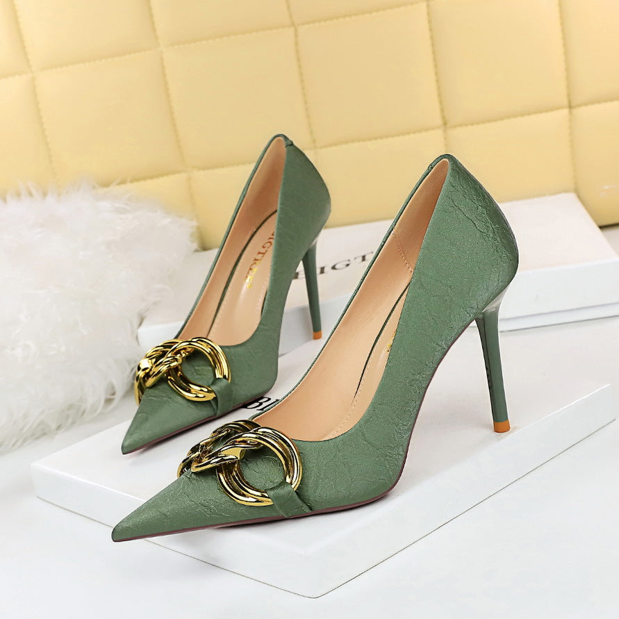 Stylish Slim High Heels with Metal Buckle for Women