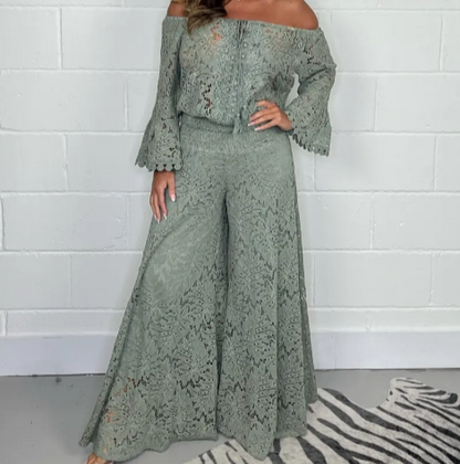 Lace Blouse & Pants Fashion Set