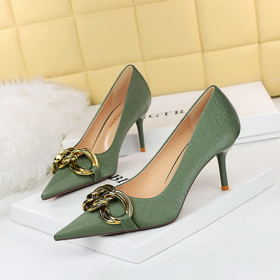 Stylish Slim High Heels with Metal Buckle for Women